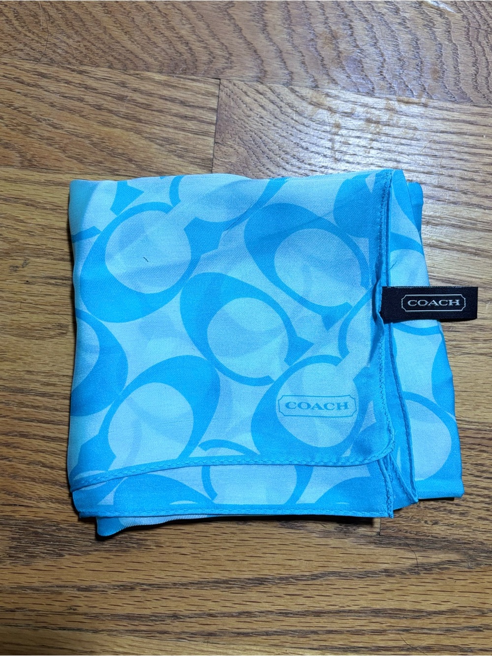 Coach 100% Silk Signature Scarf Blue Aqua Vacation Resort Cruise - Picture 3 of 4